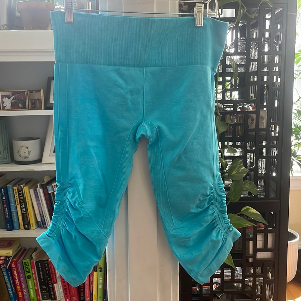 lululemon athletica Bright Turquoise Cropped Leggings with Side Ruching